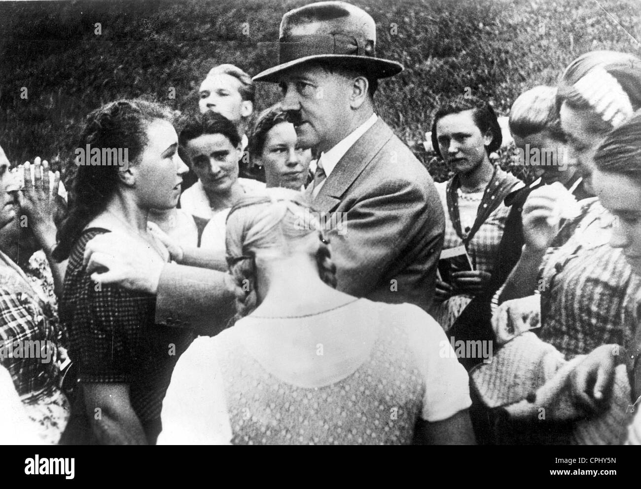 Adolf Hitler with admirers, 1938 Stock Photo
