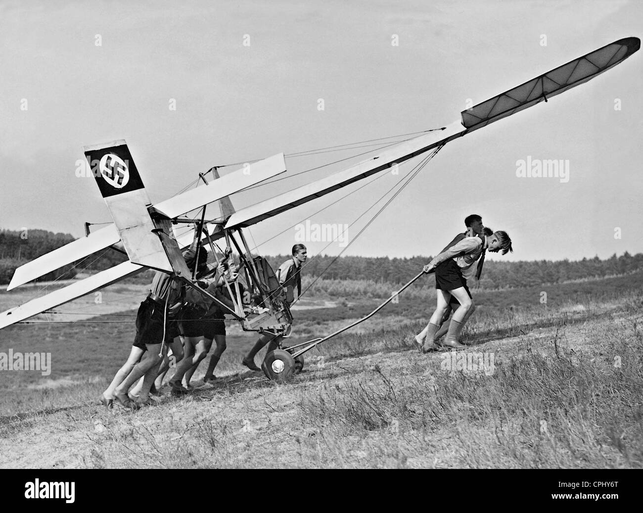 Hitler boys pull a glider, 1939 Stock Photo
