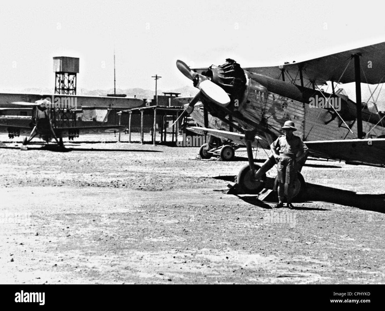 British military airfield during riots in the North-West Province, 1937 Stock Photo