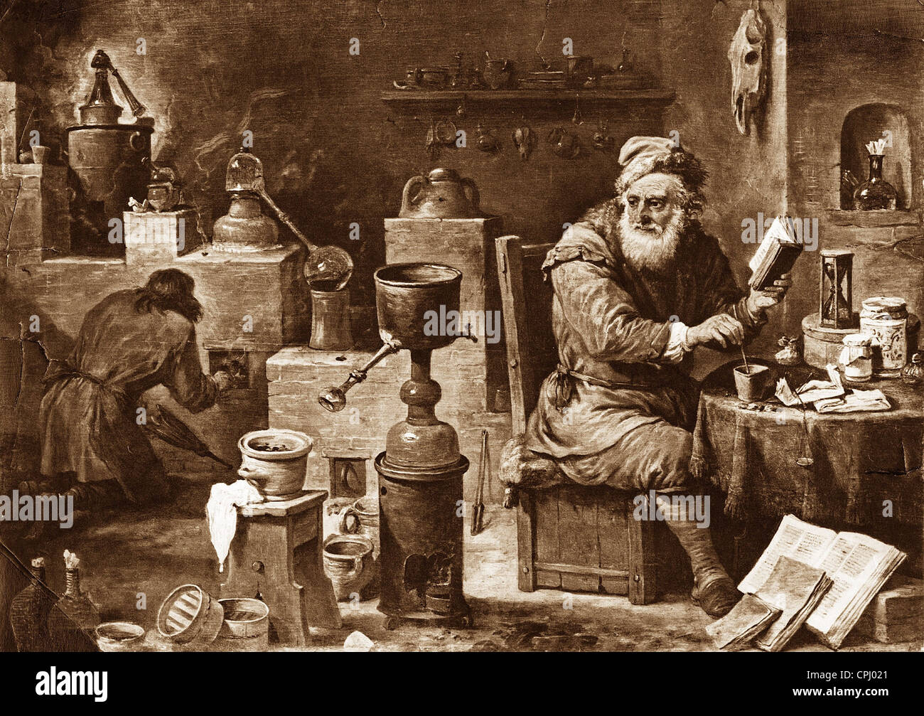 Alchemist's lab, after a painting by David Teniers the Younger Stock Photo
