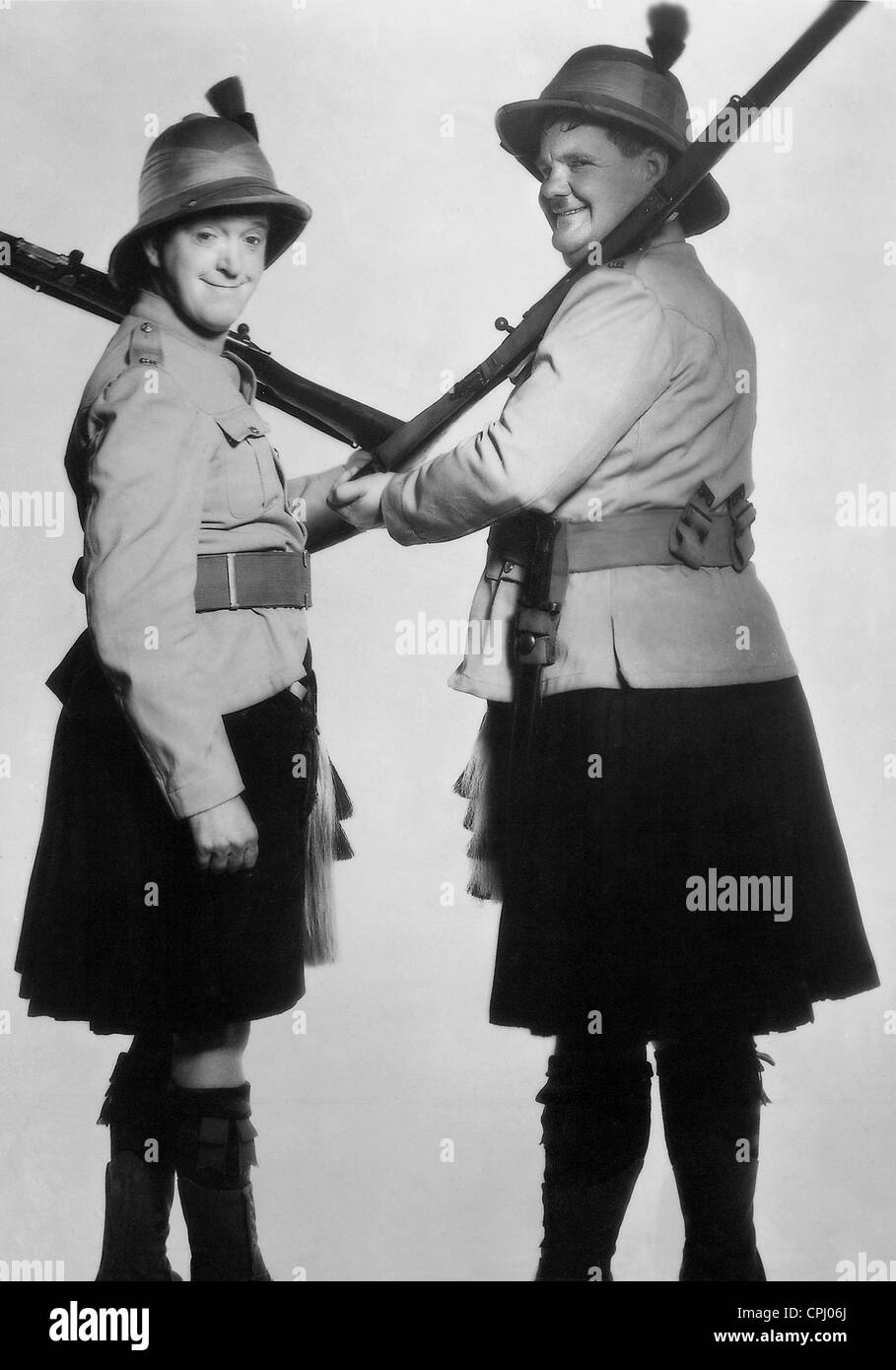 Stan Laurel and Oliver Hardy in 'Bonnie Scotland', 1935 Stock Photo