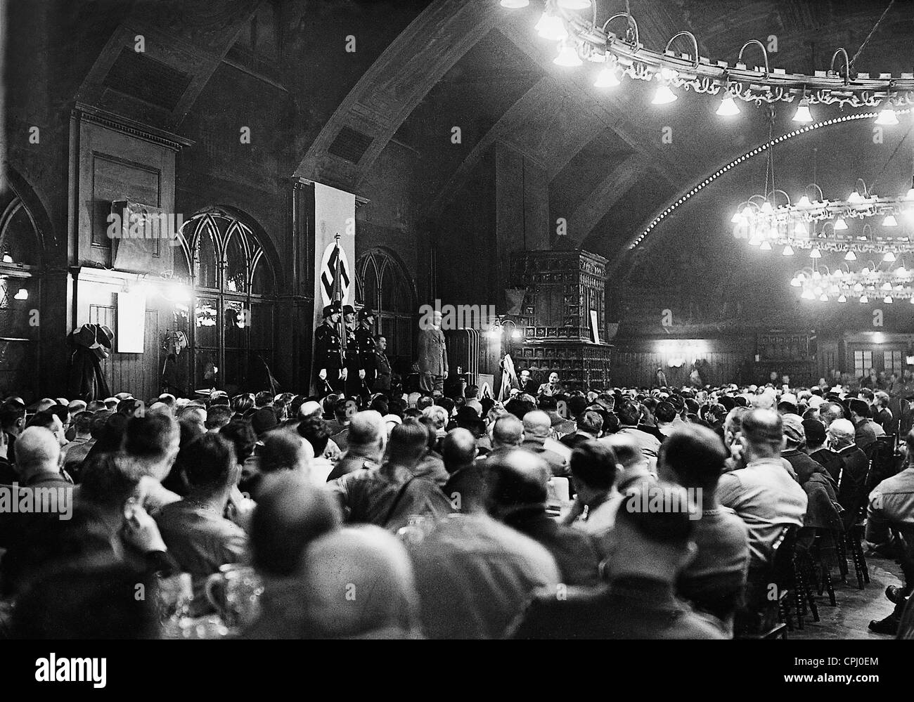 Adolf Hitler Speaks In The Hofbraeuhaus 1937 Stock Photo