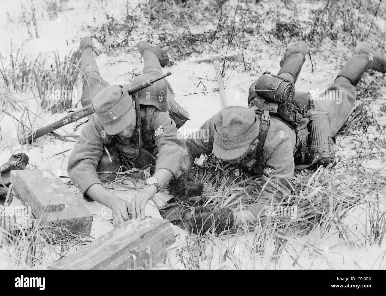 Croatian Legionnaires clear out mines, 1942 Stock Photo