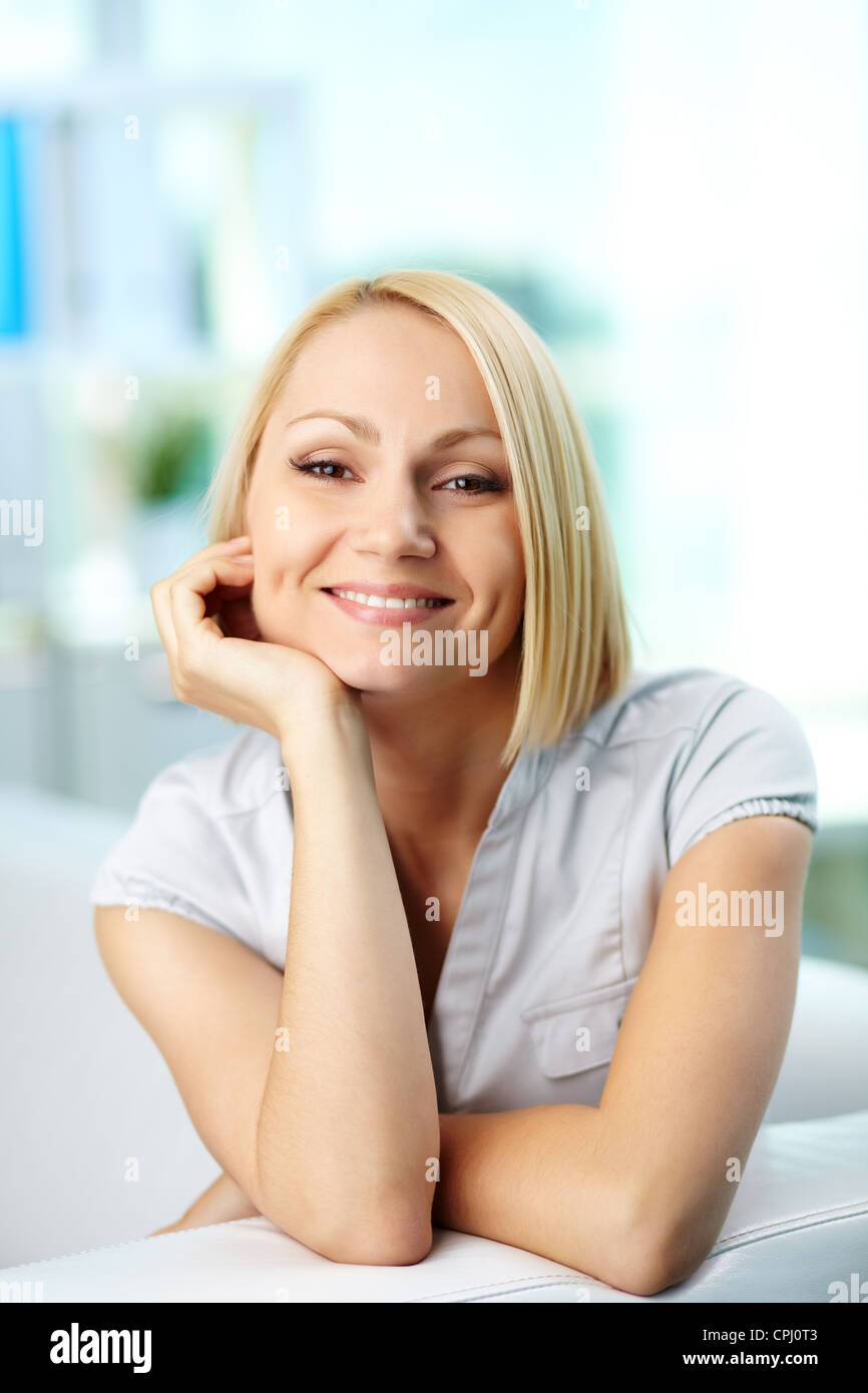 Portrait of a pretty blonde smiling at camera Stock Photo