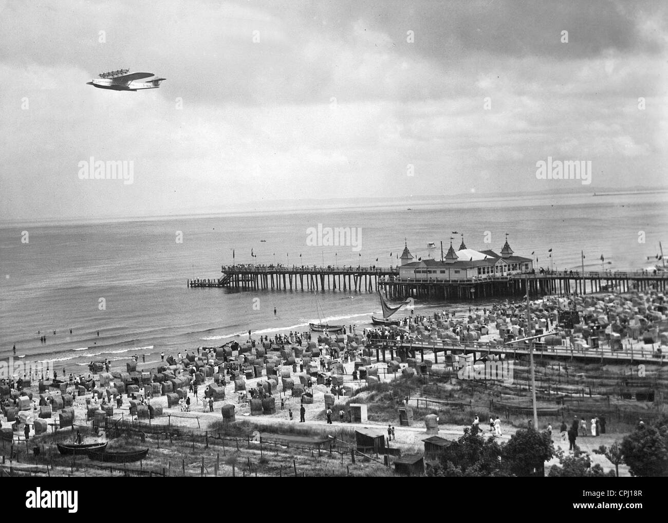 Dornier Do-X flying past over Ahlbeck, 1932 Stock Photo