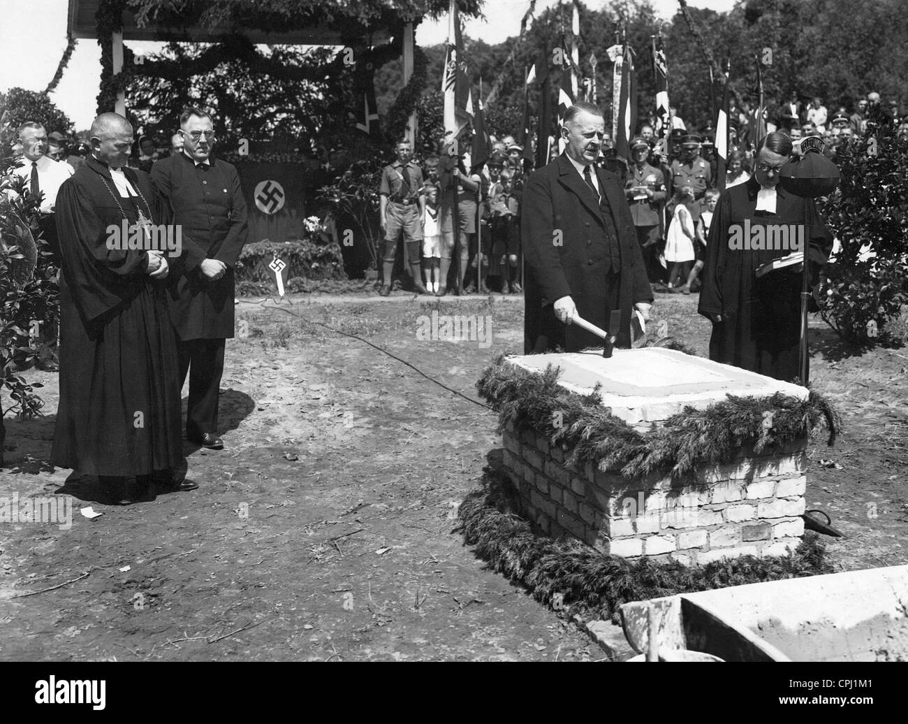 Laying of the foundation stone for a church building with high consistory Gruhl and the Reich bishop Mulller, 1934 Stock Photo