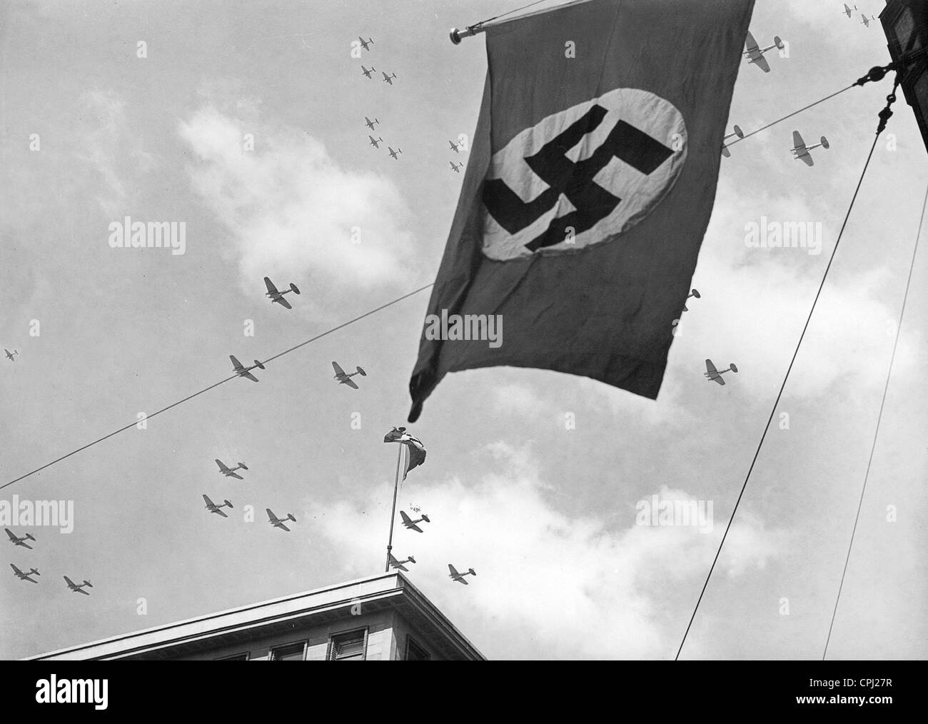 Practicing of the Luftwaffe for the birthday celebration of Adolf Hitler, 1939 Stock Photo