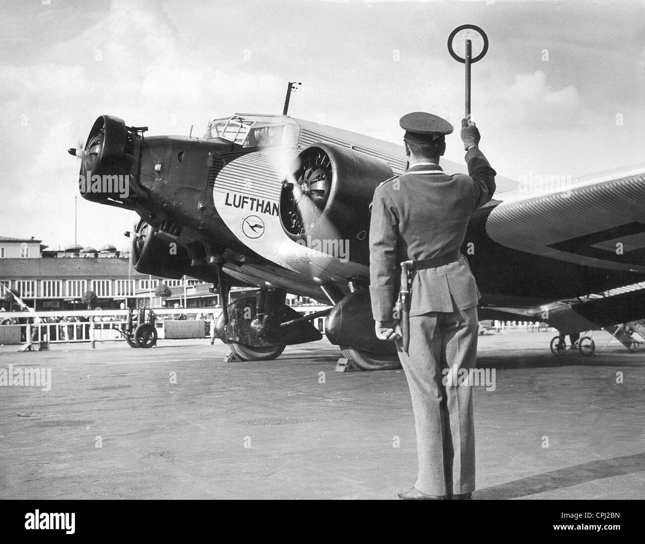 Start of a Junkers Ju 52 on the Berlin Tempelhof Airport, 1937 Stock Photo