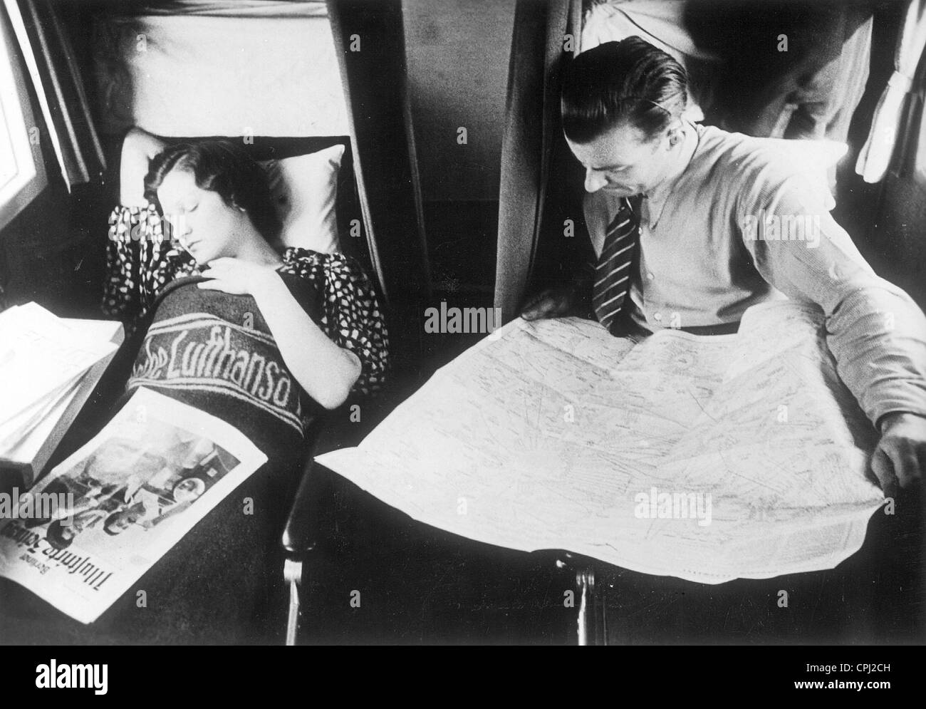 Passengers in a Junkers Ju 52 to Kabul, 1939 Stock Photo