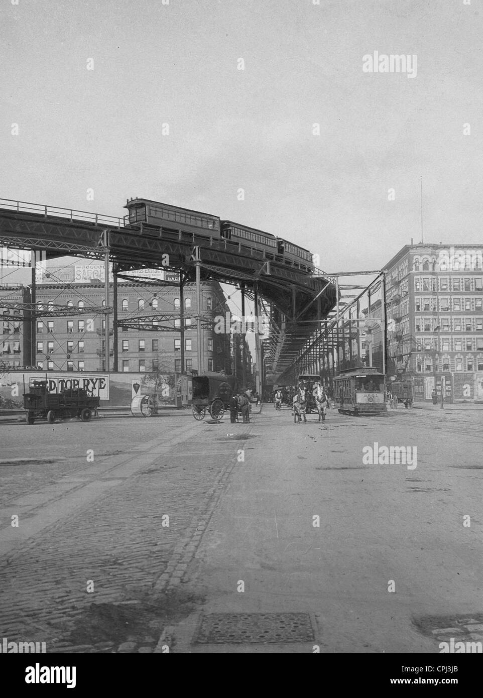 elevated railway in New York, 1908 Stock Photo