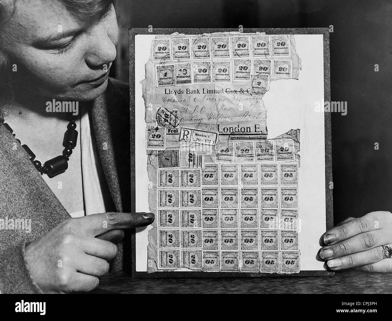 Postage on a letter from Germany during the inflation, 1921 Stock Photo