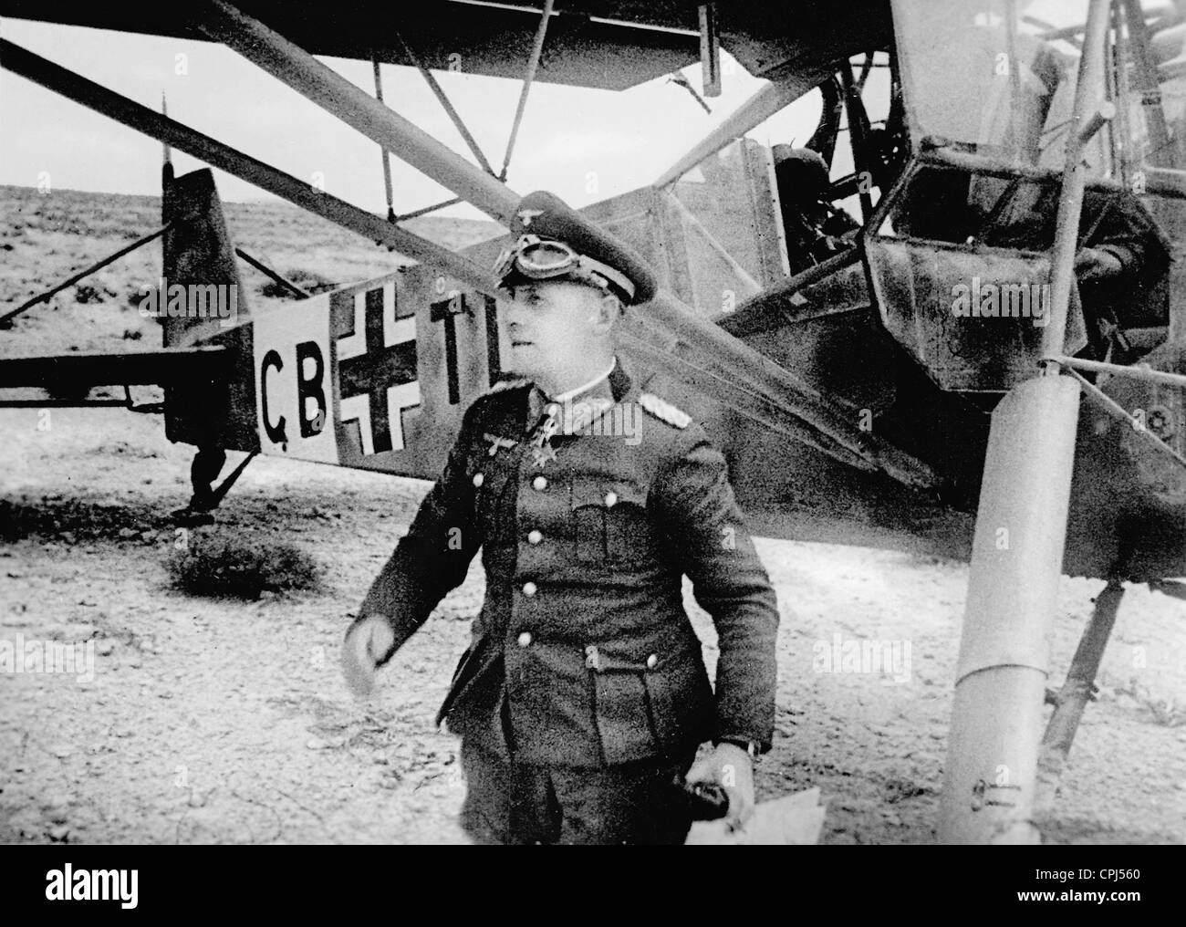 General Erwin Rommel in front of a Fieseler 'Storch' aircraft, 1941 (b/w photo) Stock Photo