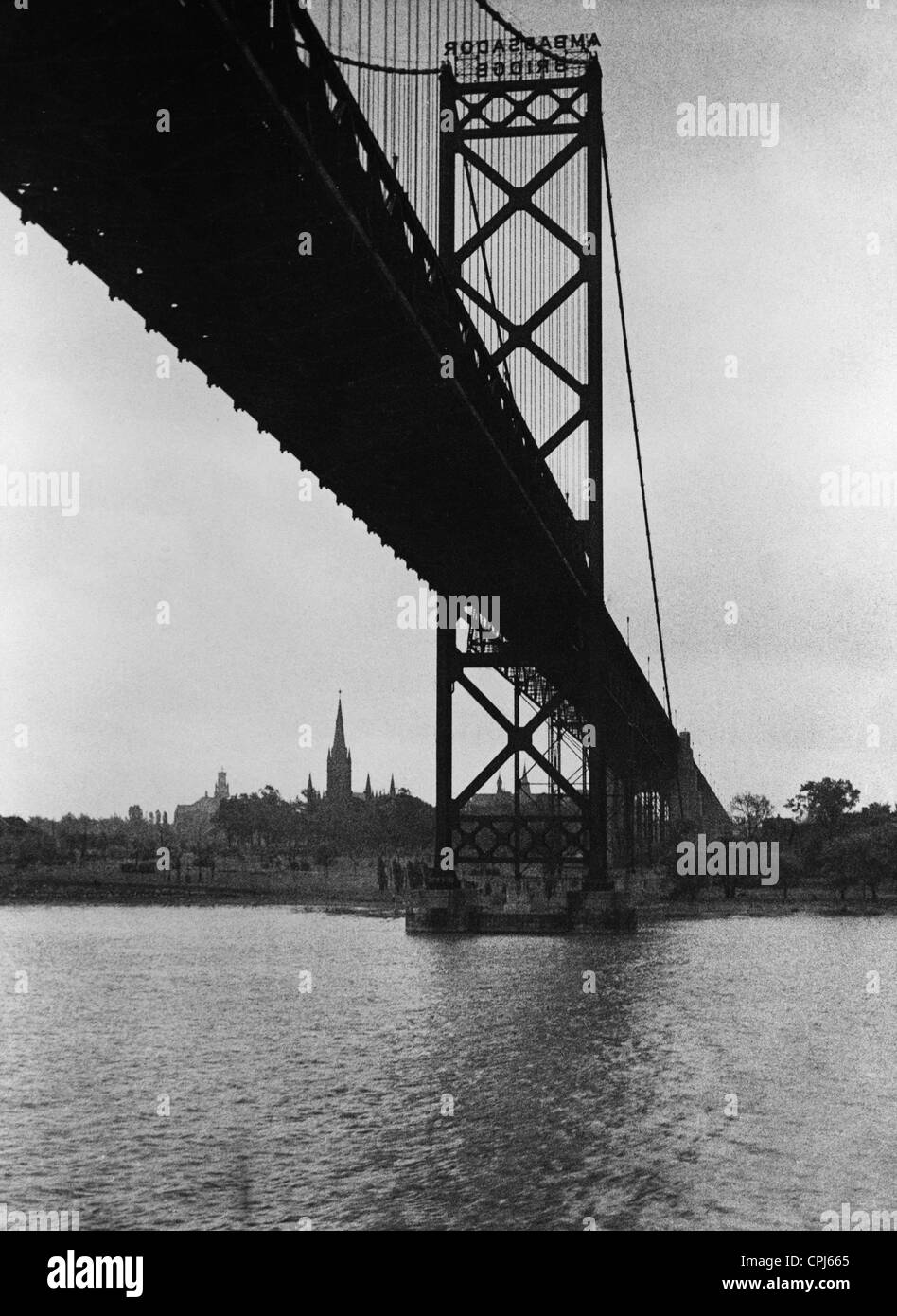 Ambassador Bridge in Detroit, 1935 Stock Photo