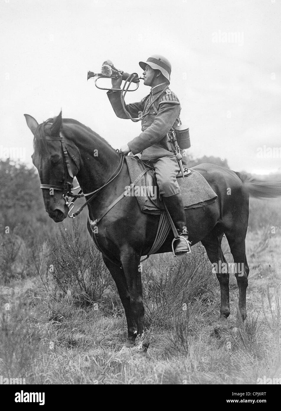 Bugler at artillery exercises, 1928 Stock Photo
