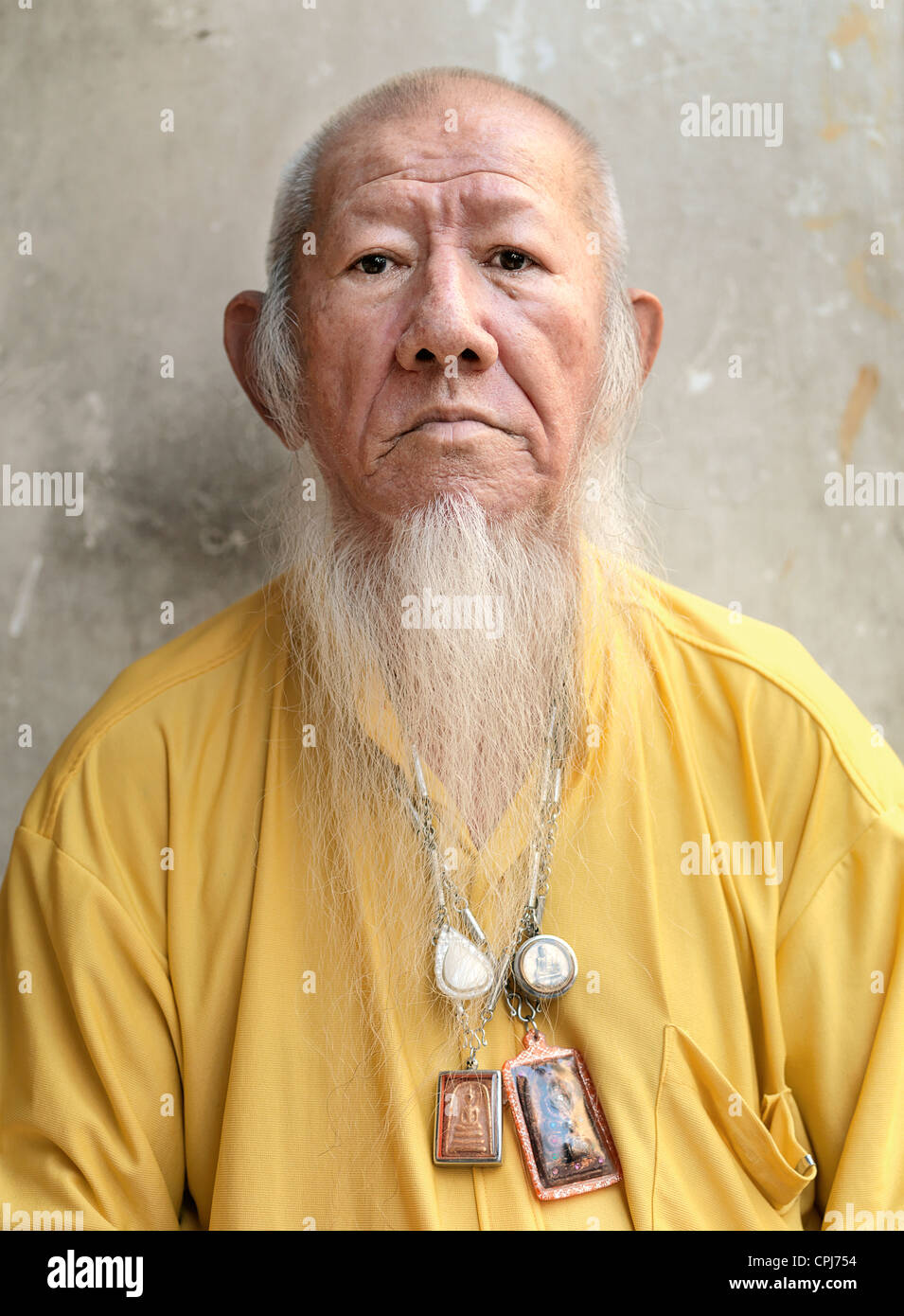 Portrait of a old Chinese Fortune Teller with a long beard Stock Photo