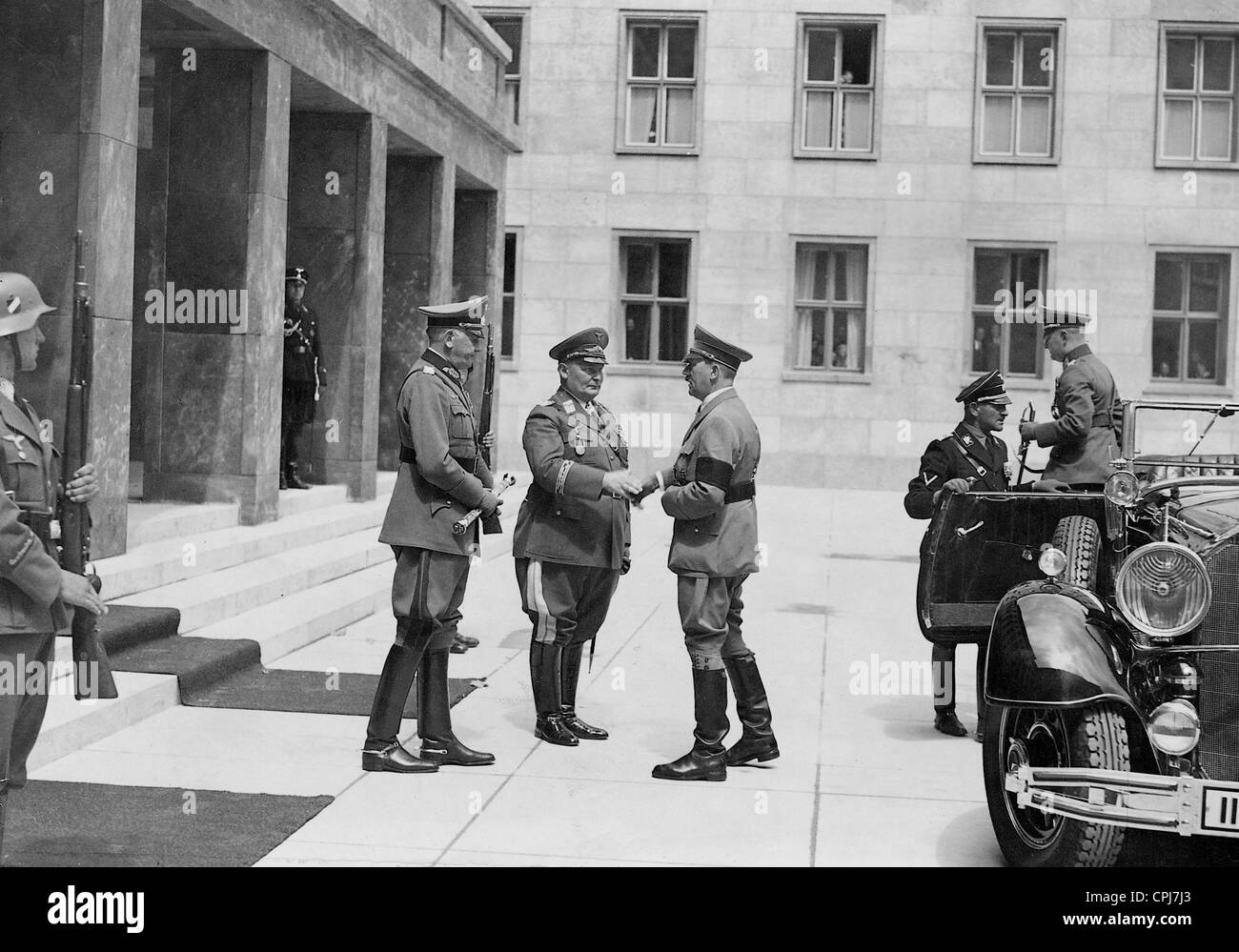 Adolf Hitler, Hermann Goering and Werner von Blomberg at the state funeral for General Wever, 1936 Stock Photo