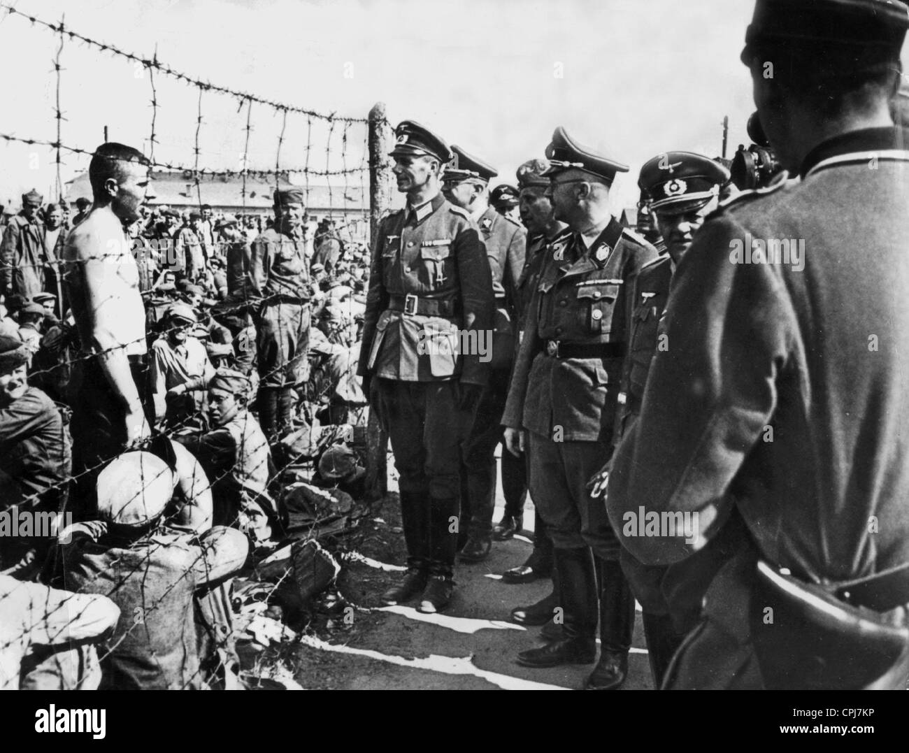 Heinrich Himmler visits a camp with Soviet prisoners of war in 1942 Stock Photo