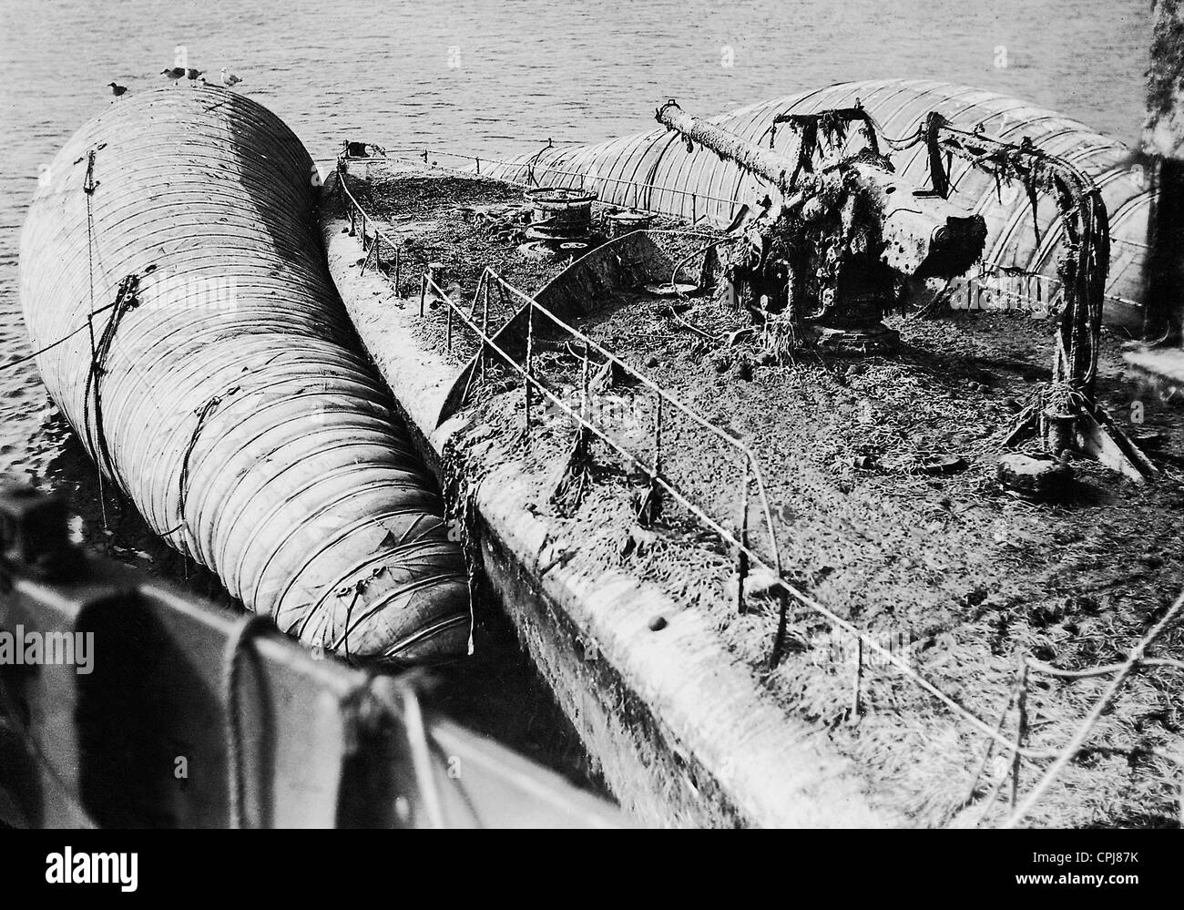 A German destroyer is recovered in Scapa Flow Stock Photo