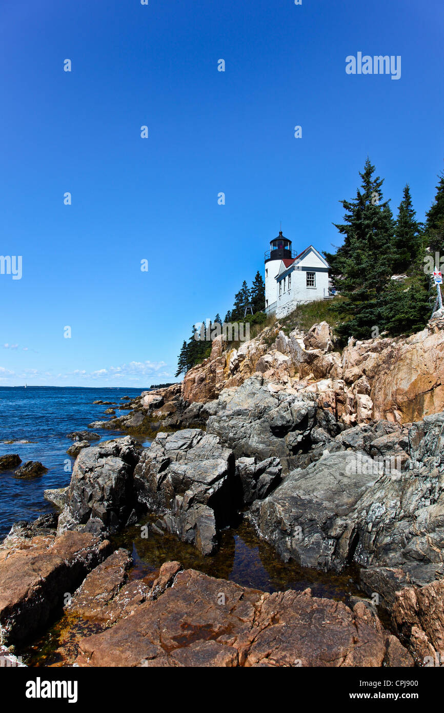 Bass Harbor head lighthouse with blue sky Stock Photo - Alamy