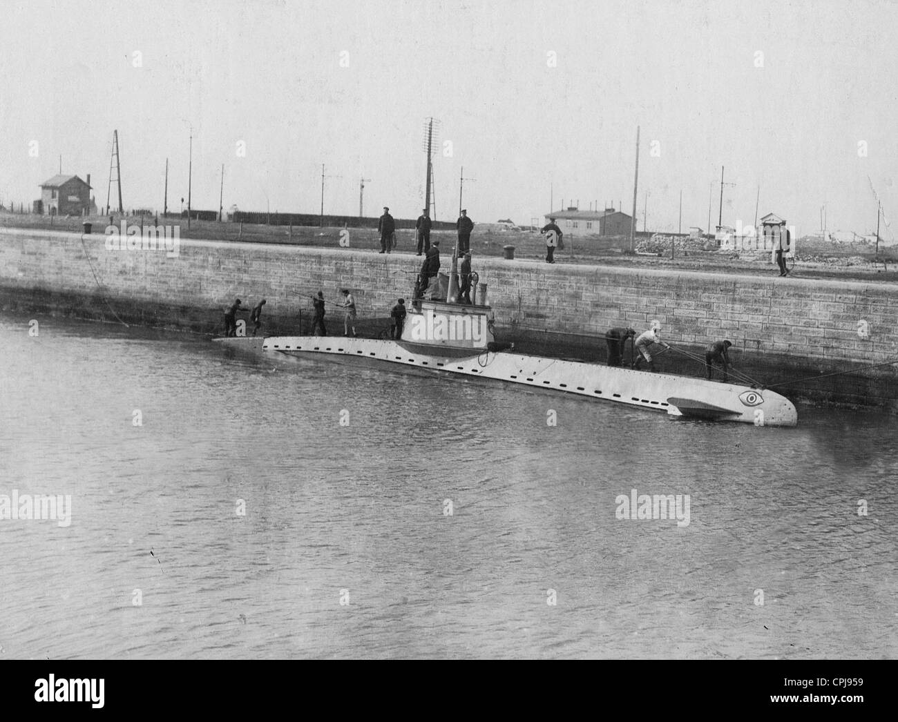 German submarine in a port on the Channel coast, 1915 Stock Photo Alamy