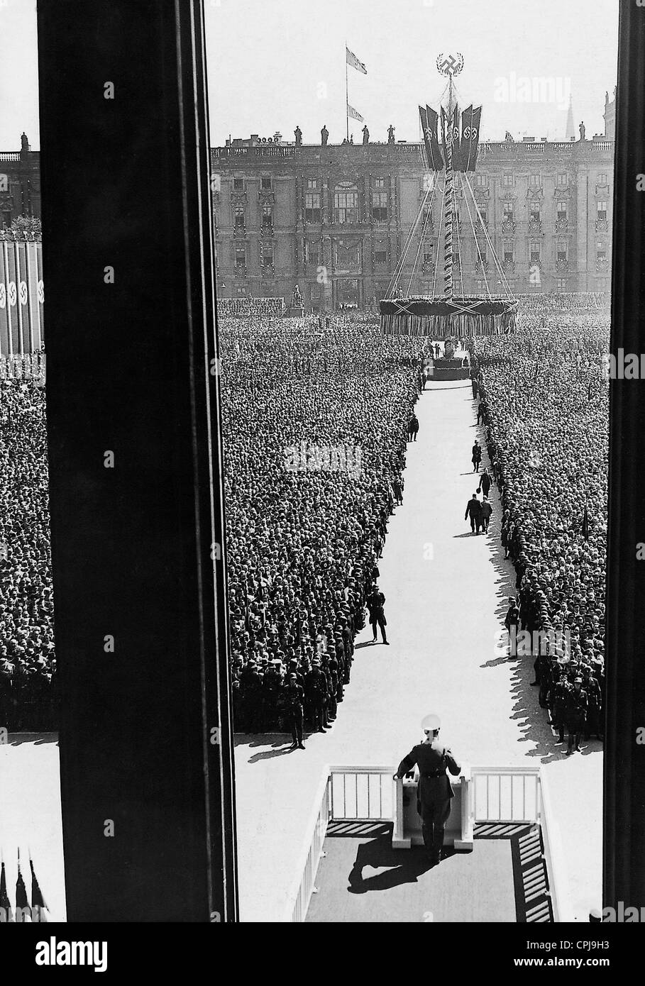 Adolf Hitler speaks at the rally for the First of May, 1937 Stock Photo
