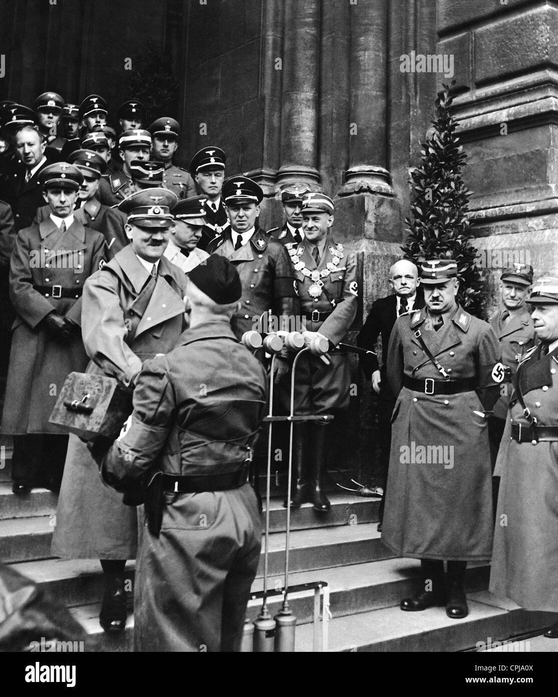 Adolf Hitler, Joseph Goebbels, Josef Burckel, Hermann Neubacher, 1938 Stock Photo