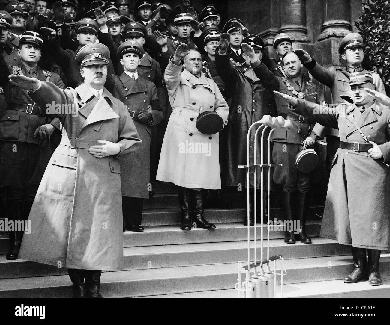 Adolf Hitler, Joseph Goebbels, Josef Burckel, Hermann Neubacher, 1938 Stock Photo