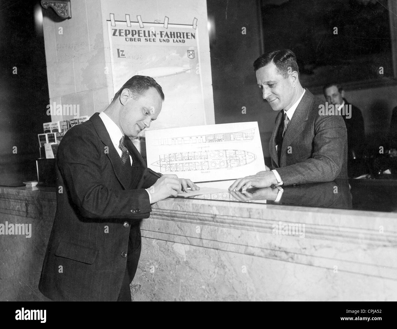 Max E. Teichmann buys the first ticket for an airship voyage to Europe Stock Photo