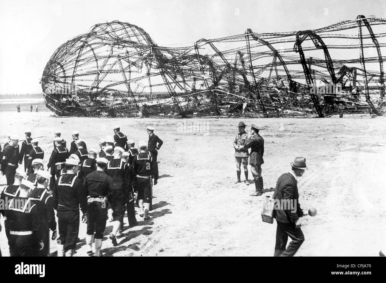 Framework of the crashed airship Hindenburg, 1937 Stock Photo