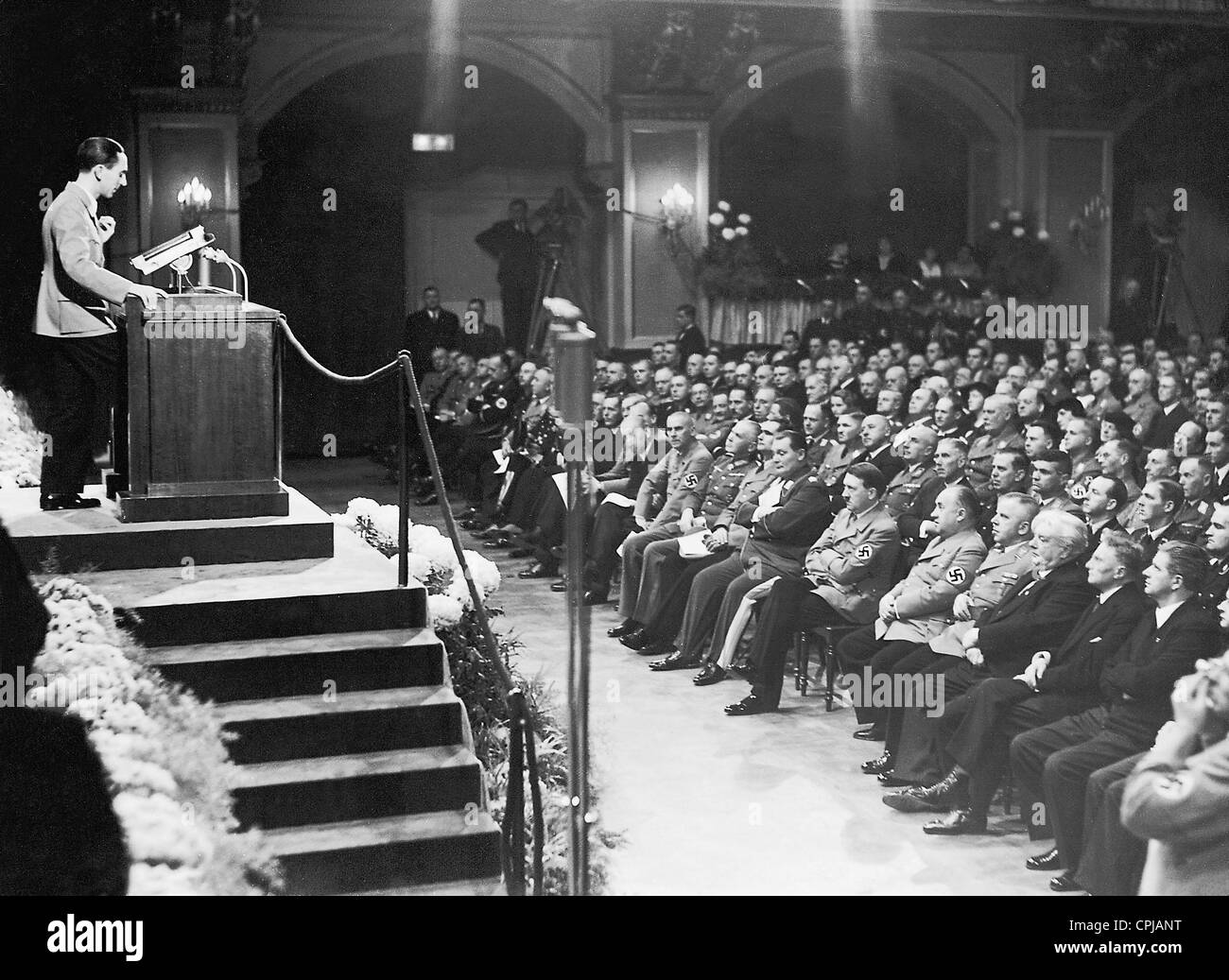 Joseph Goebbels speaks at a ceremonial session of the Reich Chamber of Culture, 1935 Stock Photo