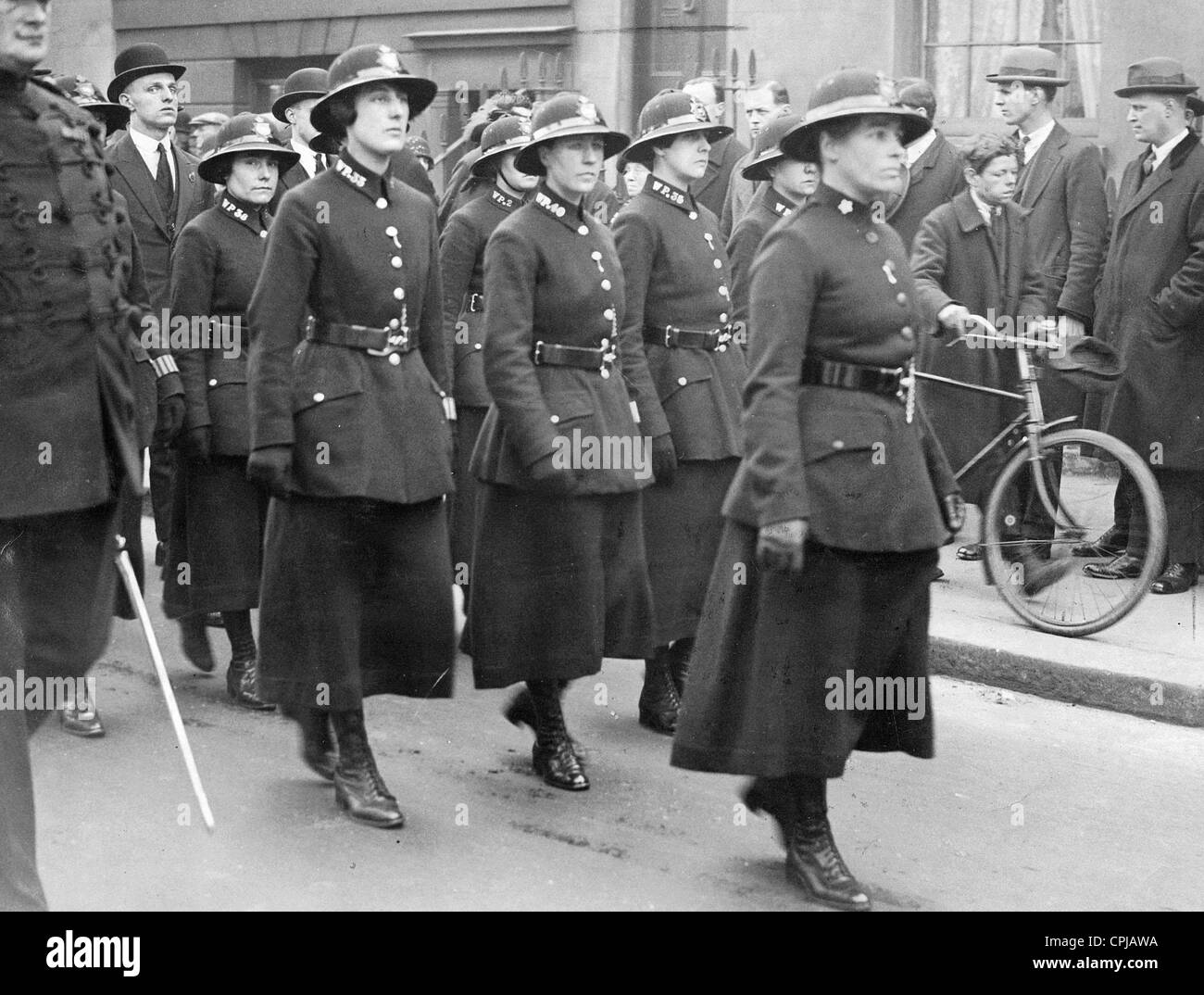 Female police officers from London during a funeral procession, 1927