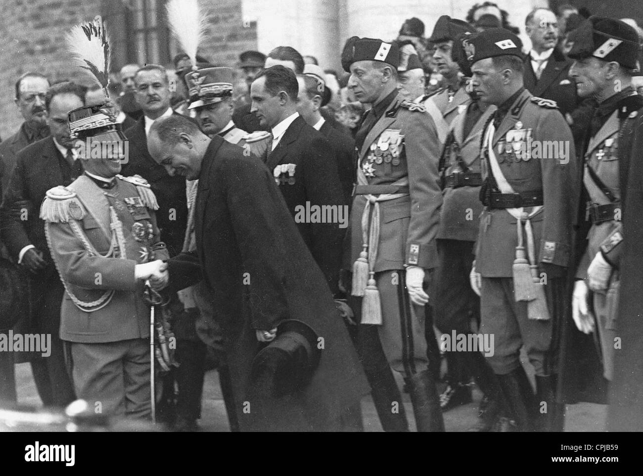 Benito Mussolini with King Victor Emmanuel, 1928 Stock Photo