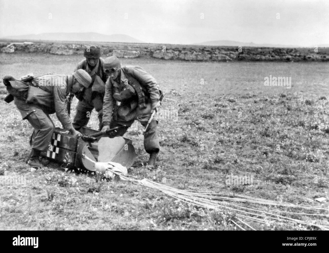 German paratroopers after landing on Crete, 1941 Stock Photo