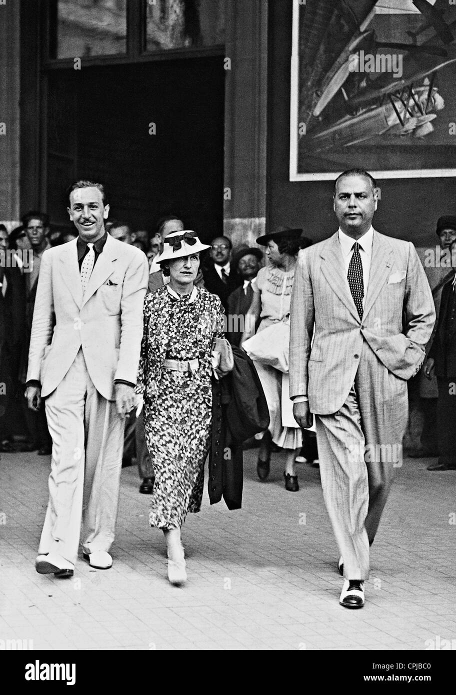 Walt Disney with his wife, Lillian Bounds and Luigi Freddi in Rome Stock Photo