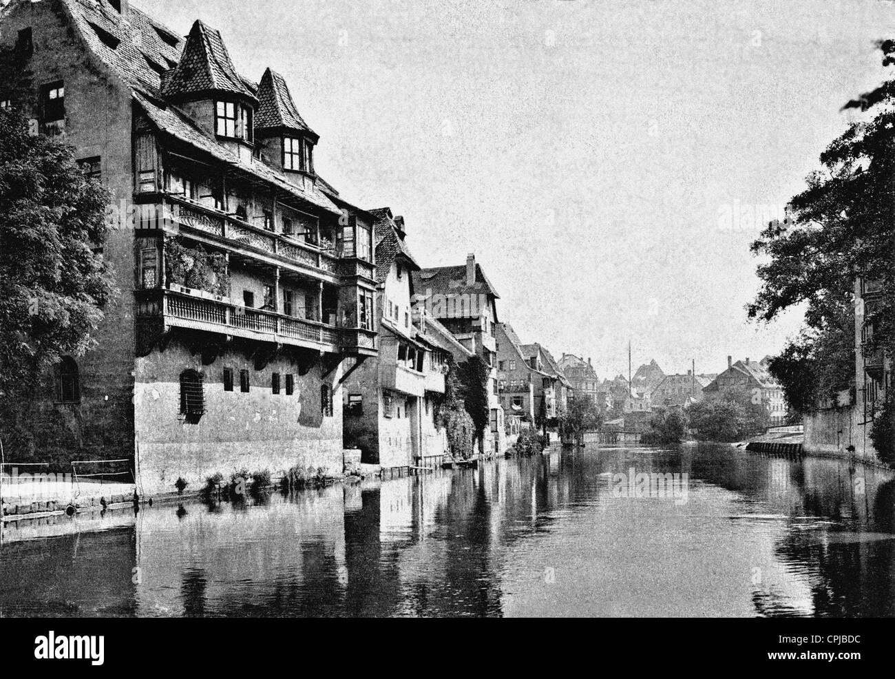 Pegnitz bank in Nuremberg, 1907 Stock Photo