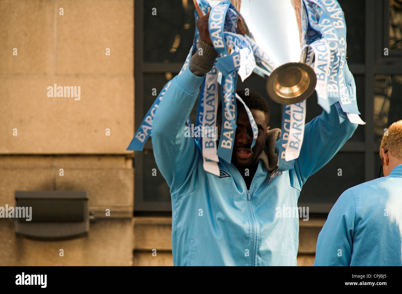 Kolo Toure holding the trophy, Manchester City Premier League Trophy Parade, 2012 Stock Photo