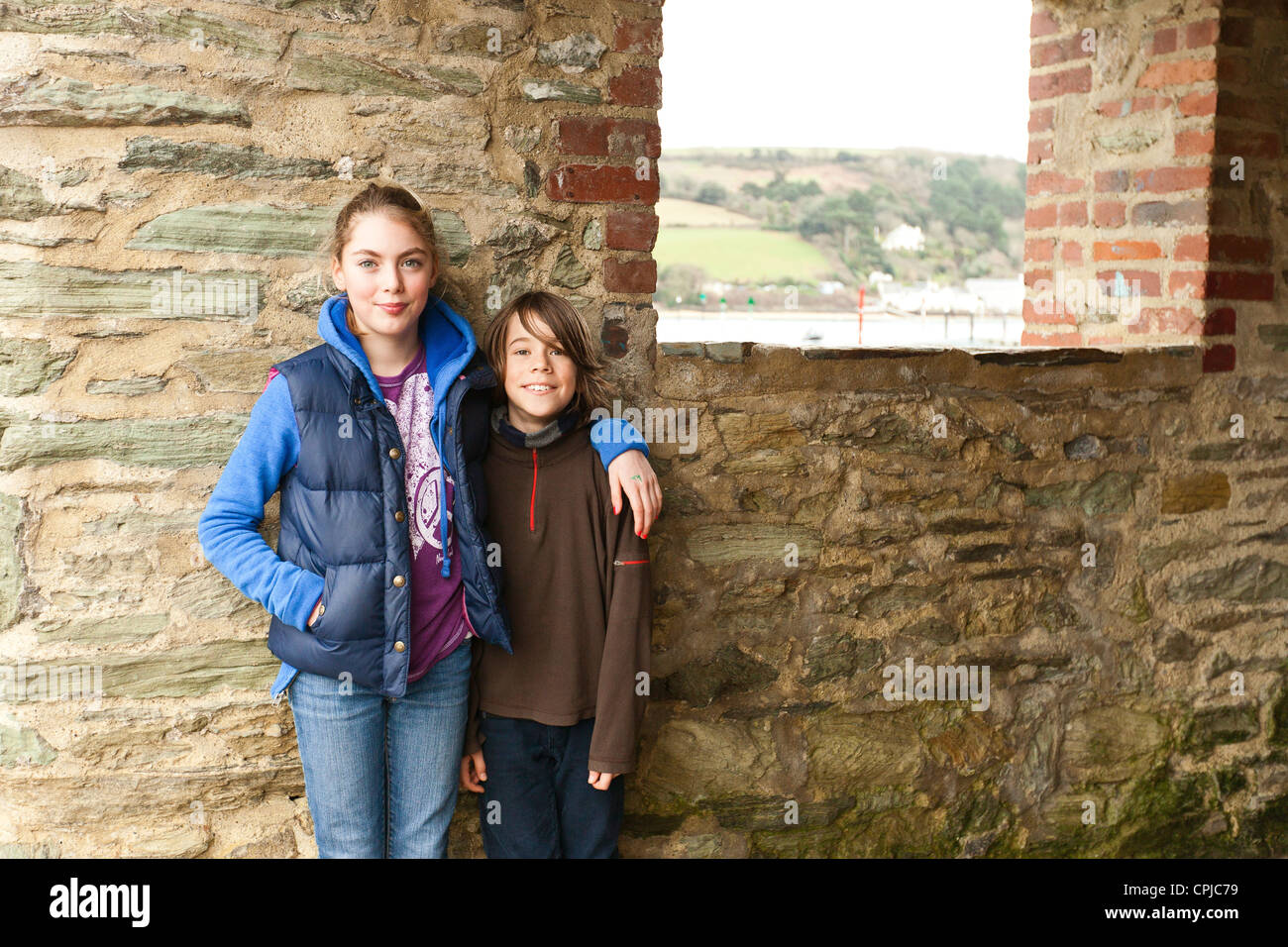 boy and girl posing for picture Stock Photo