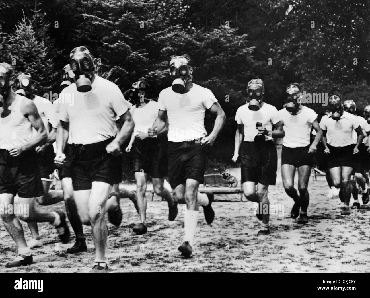 Endurance Run with Gas Masks, 1936 Stock Photo Alamy