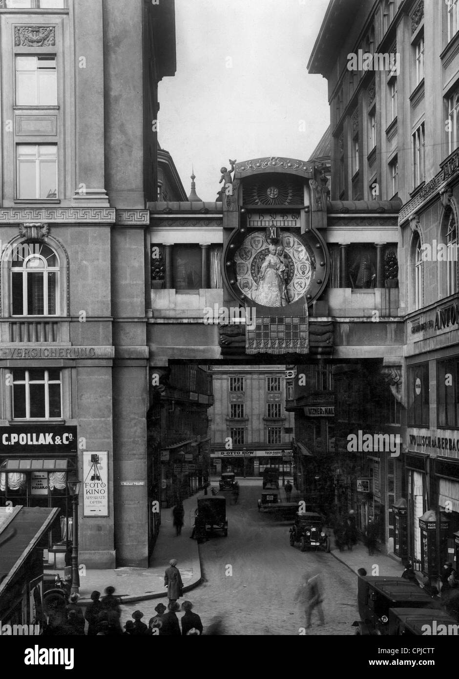 'Ankeruhr' on Hoher Markt in Vienna, 1927 Stock Photo