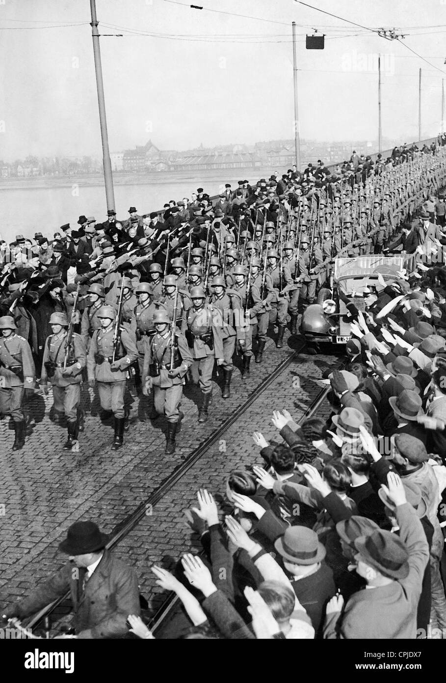 Entry of German soldiers in Mainz, 1936 Stock Photo