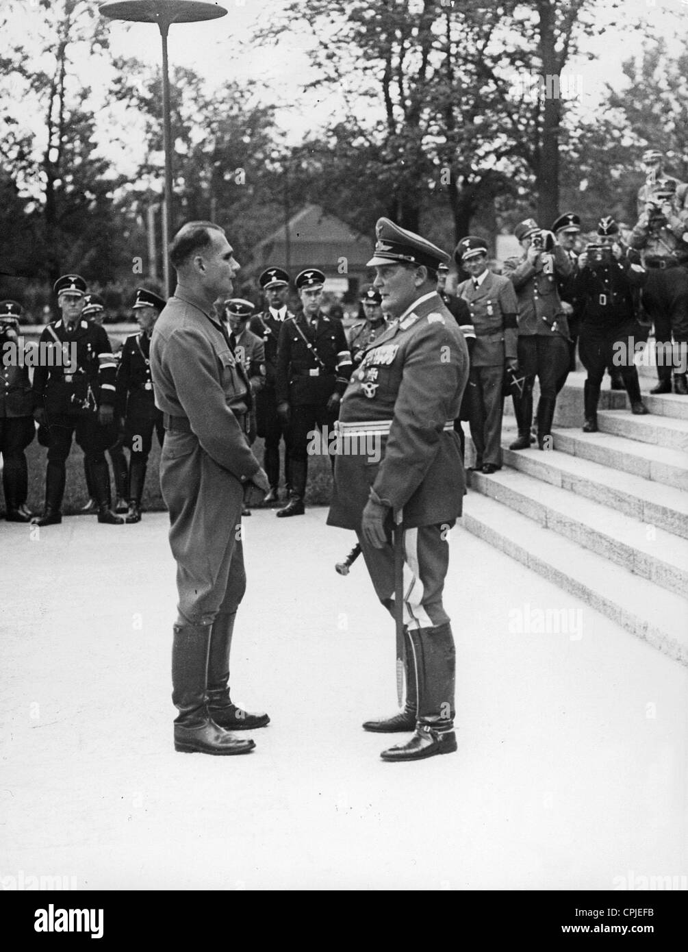 Rudolf Hess and Hermann Goering on the Nuremberg Rally, 1938 Stock Photo