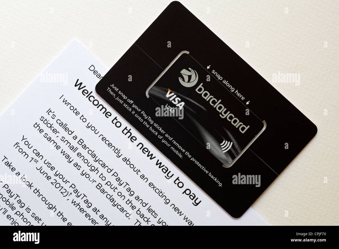 Barclaycard Pay Tag with covering letter set on white background Stock