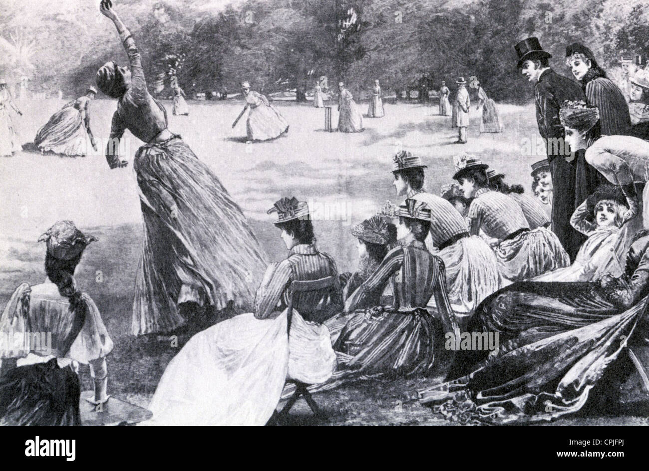 WOMENS' CRICKET MATCH about  1890 Stock Photo