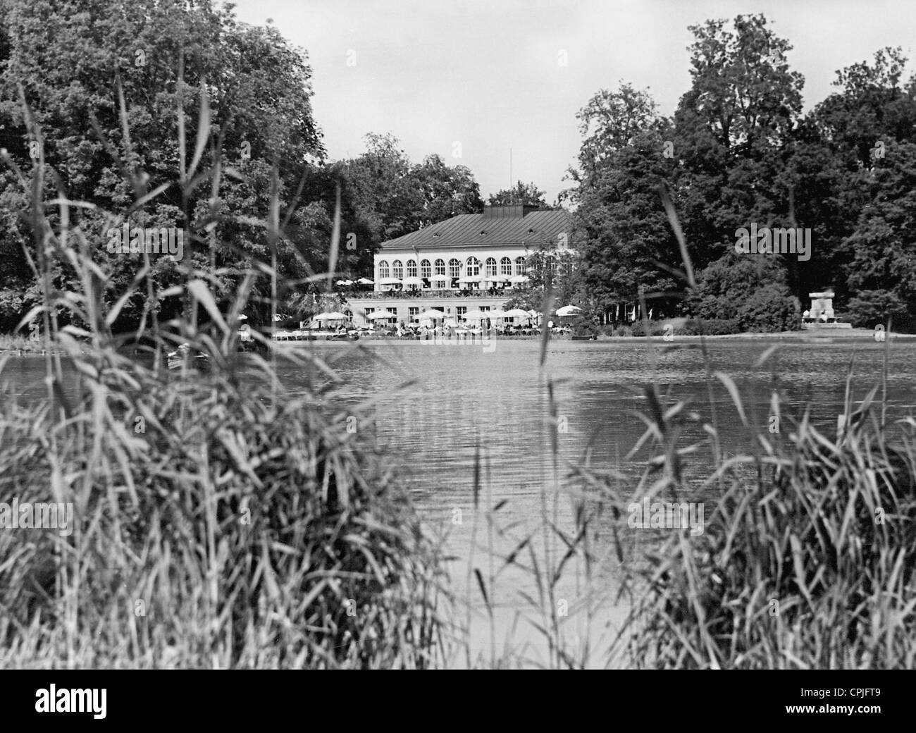 The Seehaus Restaurant (Lake house) at the Kleinhesseloher Lake, 1937 Stock Photo