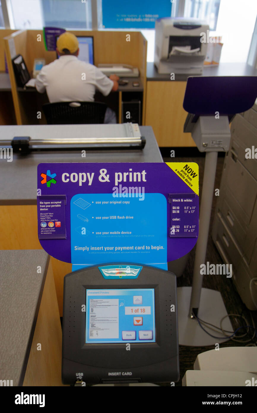 Miami Beach Florida,FedEx Kinko's Office,copy center,centre,self service printing,copier,insert credit card,instructions,FL120503002 Stock Photo