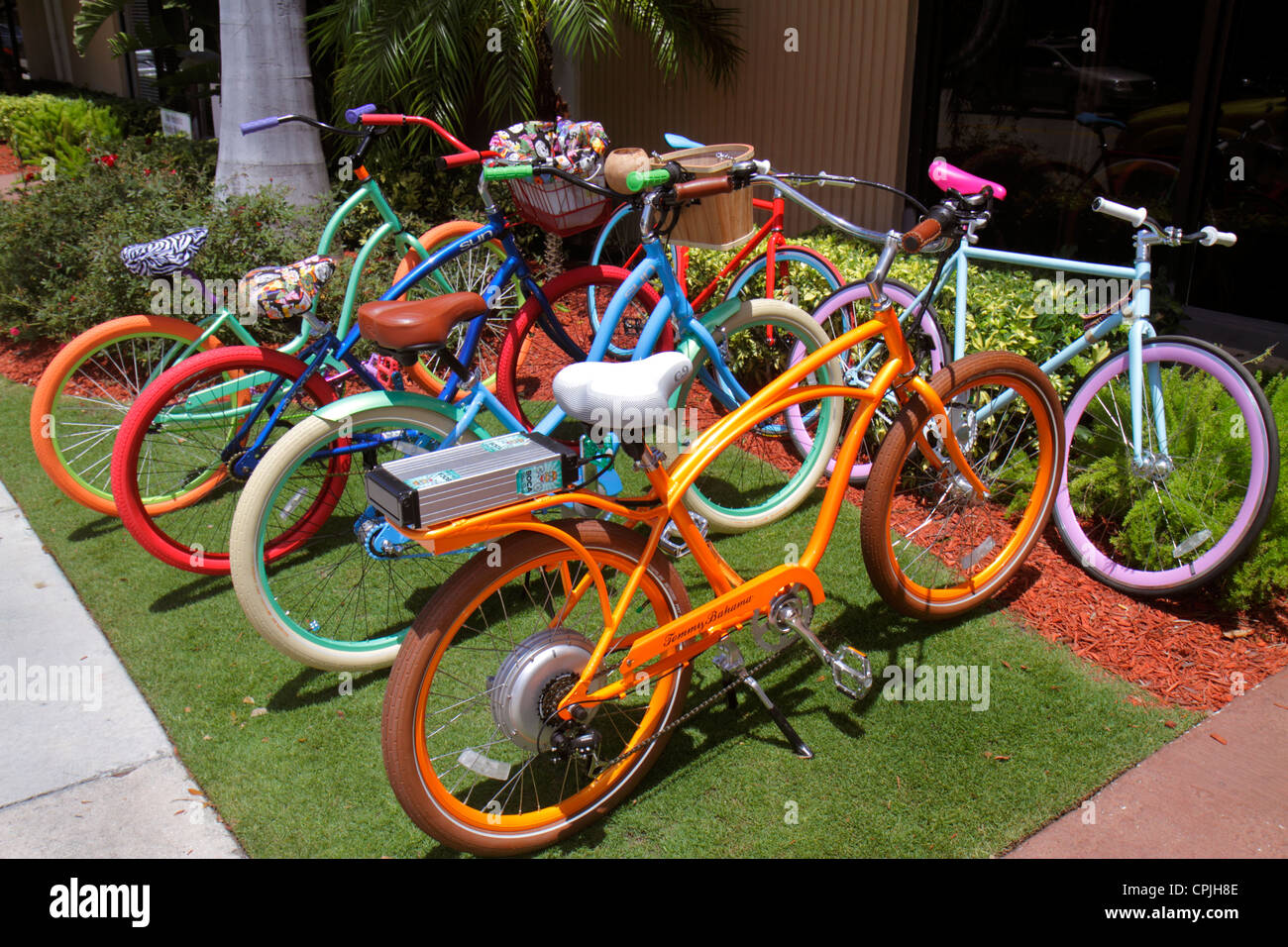 Boca Raton Florida,Palm Beach County,East Palmetto Park Road,Boca Bike Shop,new  bicycles,bicycle,bicycling,riding,biking,rider,electric,colorful,perso  Stock Photo - Alamy