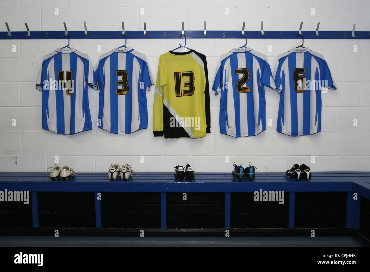 Football dressing room Stock Photo