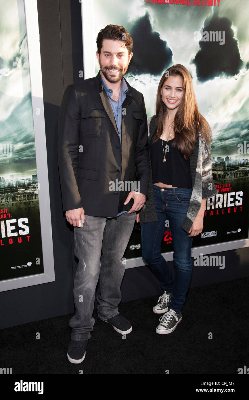 Micah Sloat and Katie Featherston arrive at the Special Fan Screening of Chernobyl Diaries at the Cinerama Dome in Hollywood. Stock Photo