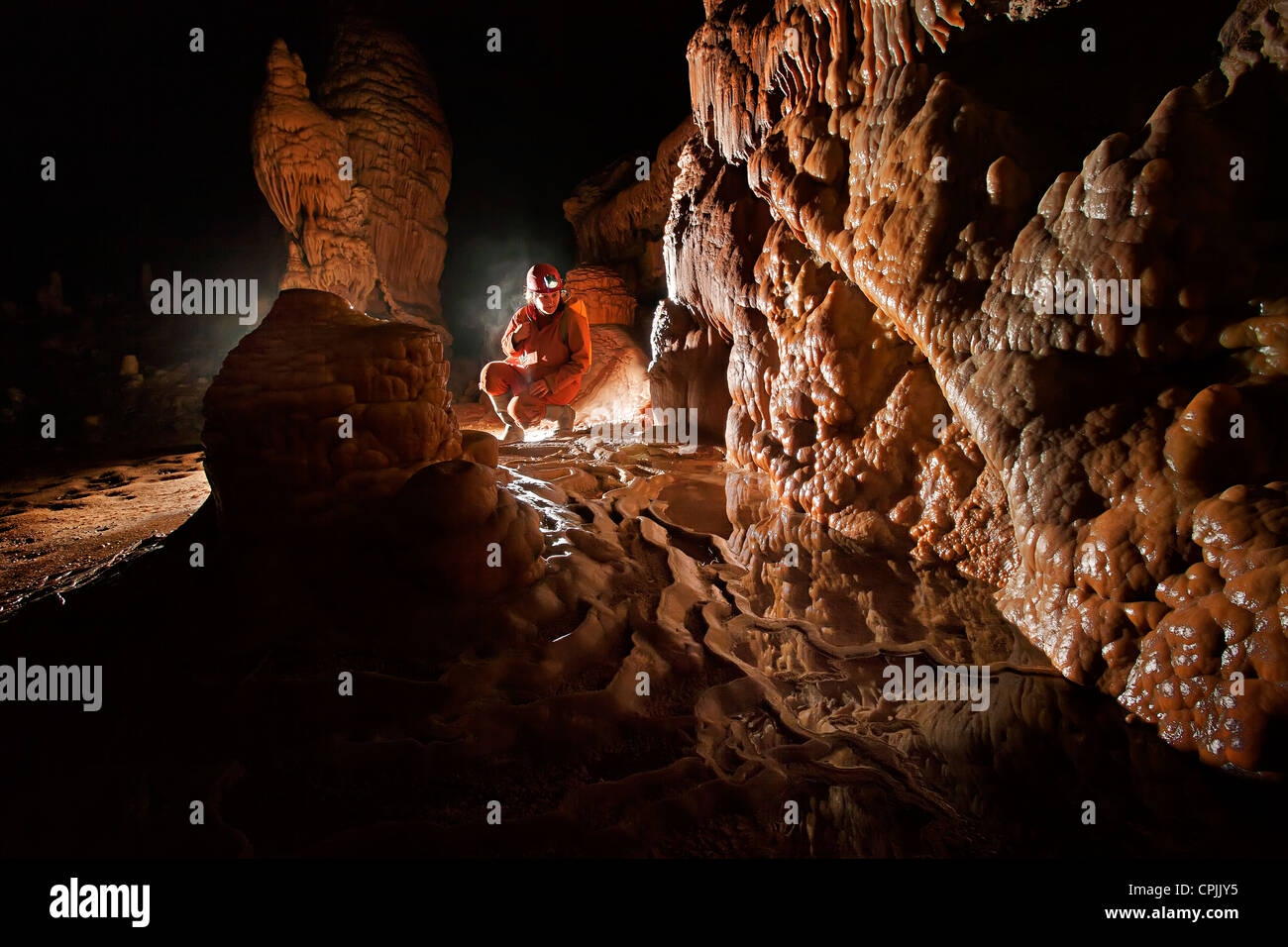 Caver in Aven des Perles, France Stock Photo