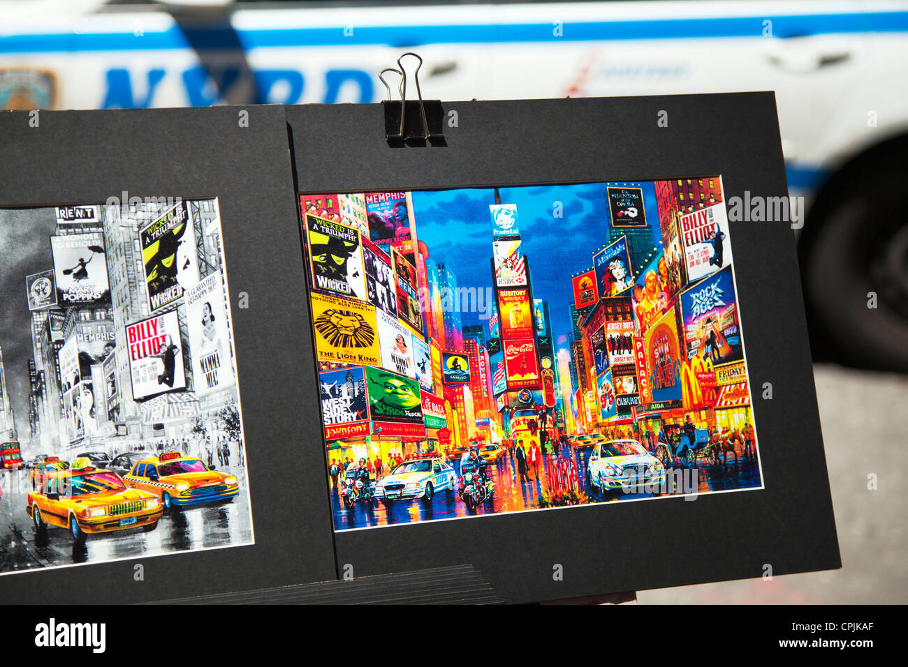 New York City painting of Times Square for sale with NYPD police car behind Times square new York,times square,times square new Stock Photo